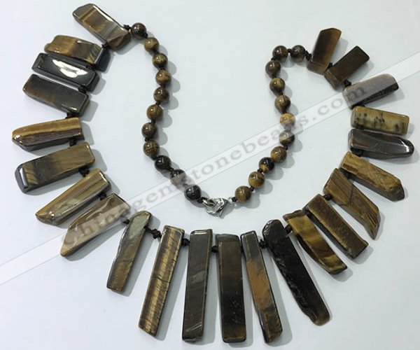 CGN195 23 inches 8*20mm - 11*60mm yellow tiger eye stick necklaces