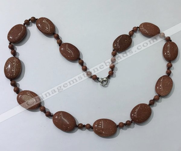 CGN201 22 inches 6mm round & 18*25mm oval goldstone necklaces