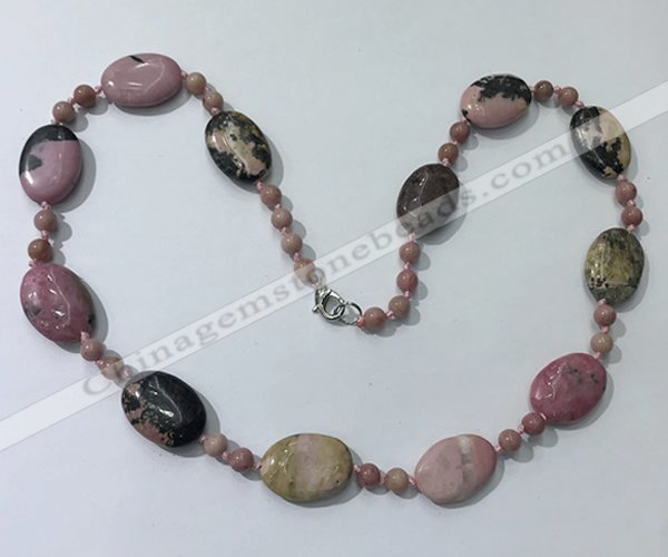 CGN202 22 inches 6mm round & 18*25mm oval rhodonite necklaces