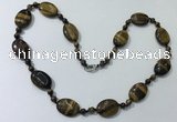 CGN205 22 inches 6mm round & 18*25mm oval yellow tiger eye necklaces