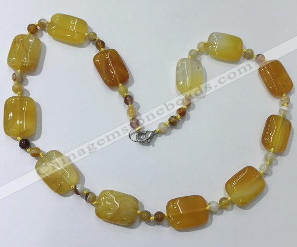 CGN232 22 inches 6mm round & 18*25mm rectangle agate necklaces