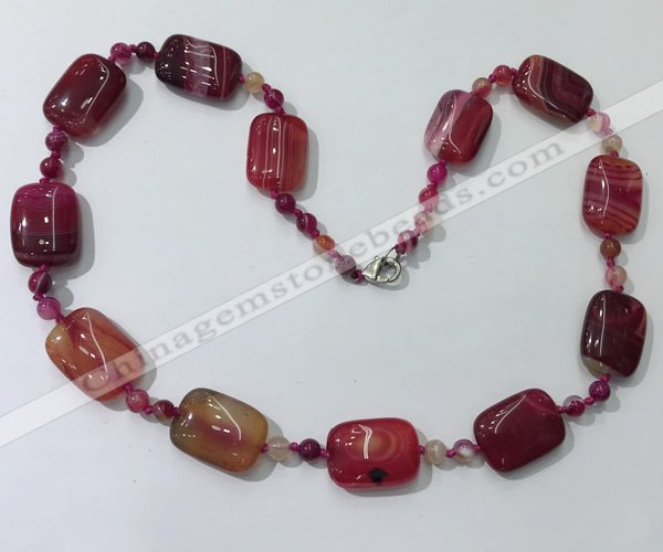 CGN238 22 inches 6mm round & 18*25mm rectangle agate necklaces