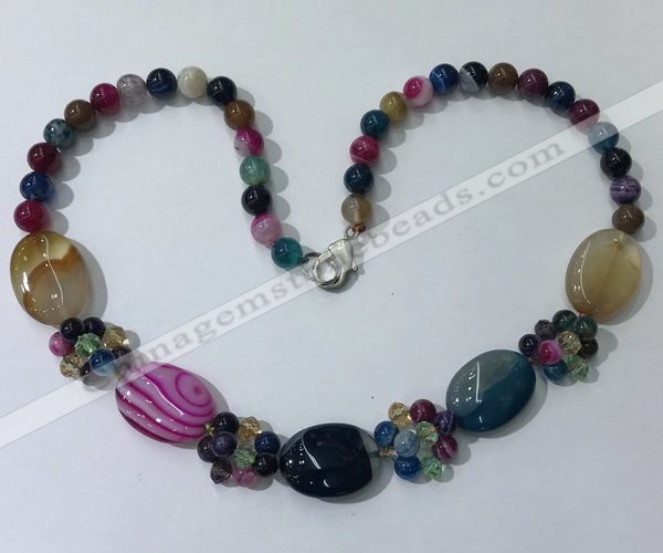 CGN279 18.5 inches 8mm round & 18*25mm oval agate beaded necklaces