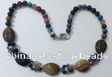 CGN281 18.5 inches 8mm round & 18*25mm flat teardrop agate beaded necklaces