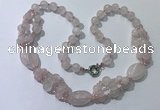 CGN290 24.5 inches chinese crystal & rose quartz beaded necklaces