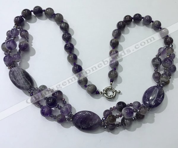 CGN291 24.5 inches chinese crystal & amethyst beaded necklaces