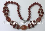 CGN293 24.5 inches chinese crystal & red agate beaded necklaces