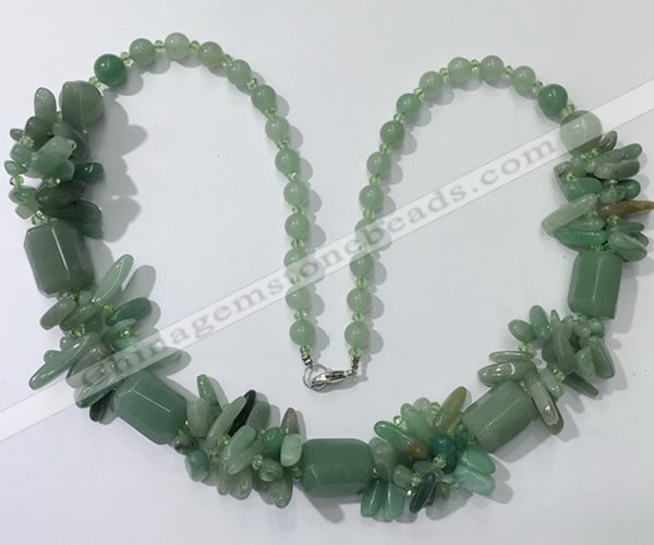 CGN312 27.5 inches chinese crystal & green aventurine beaded necklaces