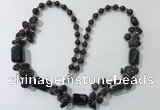 CGN315 27.5 inches chinese crystal,garnet & black agate beaded necklaces