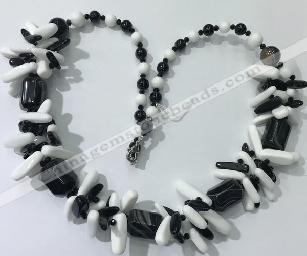 CGN317 chinese crystal, white porcelain & black agate beaded necklaces