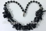 CGN339 20.5 inches chinese crystal & black agate beaded necklaces