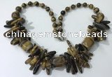 CGN343 20.5 inches chinese crystal & yellow tiger eye beaded necklaces