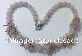 CGN350 19.5 inches chinese crystal & rose quartz beaded necklaces