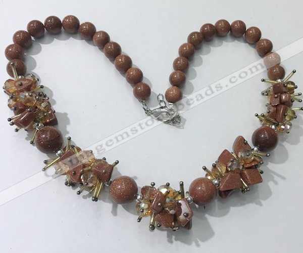 CGN359 19.5 inches chinese crystal & goldstone beaded necklaces