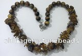 CGN362 19.5 inches chinese crystal & yellow tiger eye beaded necklaces