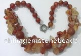 CGN372 19.5 inches round & chips red agate beaded necklaces