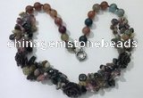 CGN376 19.5 inches round & chips mixed gemstone beaded necklaces