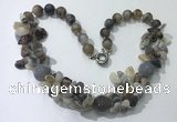 CGN378 19.5 inches round & chips grey agate beaded necklaces