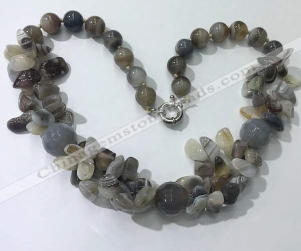 CGN378 19.5 inches round & chips grey agate beaded necklaces