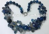 CGN379 19.5 inches round & chips blue agate beaded necklaces