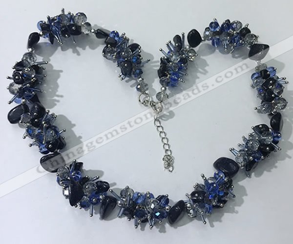 CGN412 19.5 inches chinese crystal & black agate chips beaded necklaces