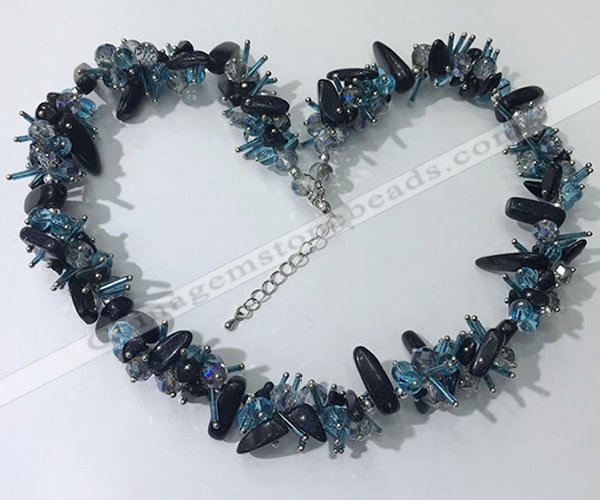 CGN413 19.5 inches chinese crystal & black agate chips beaded necklaces