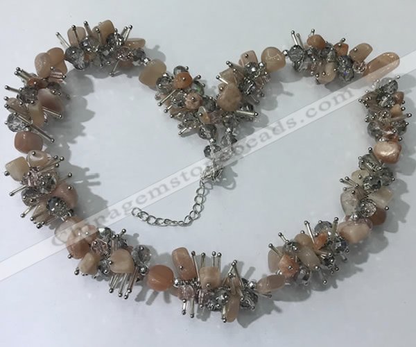 CGN415 19.5 inches chinese crystal & moonstone chips beaded necklaces