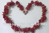 CGN419 19.5 inches chinese crystal & coral chips beaded necklaces