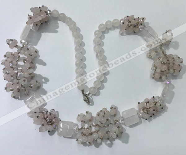 CGN450 25.5 inches chinese crystal & rose quartz beaded necklaces