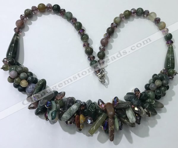 CGN467 22 inches chinese crystal & Indian agate beaded necklaces