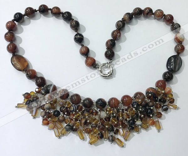 CGN476 21.5 inches chinese crystal & striped agate beaded necklaces