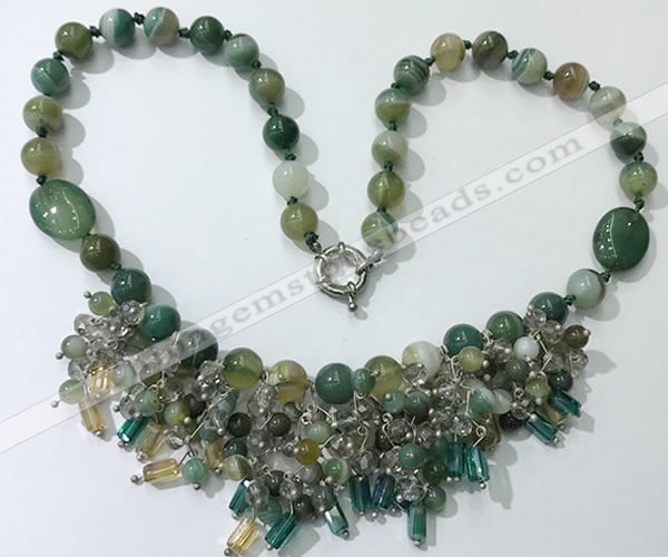 CGN484 21.5 inches chinese crystal & striped agate beaded necklaces