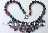 CGN486 21.5 inches chinese crystal & striped agate beaded necklaces