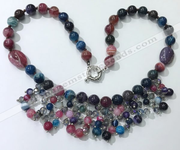 CGN486 21.5 inches chinese crystal & striped agate beaded necklaces