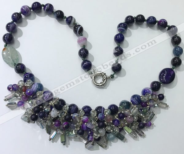 CGN487 21.5 inches chinese crystal & striped agate beaded necklaces