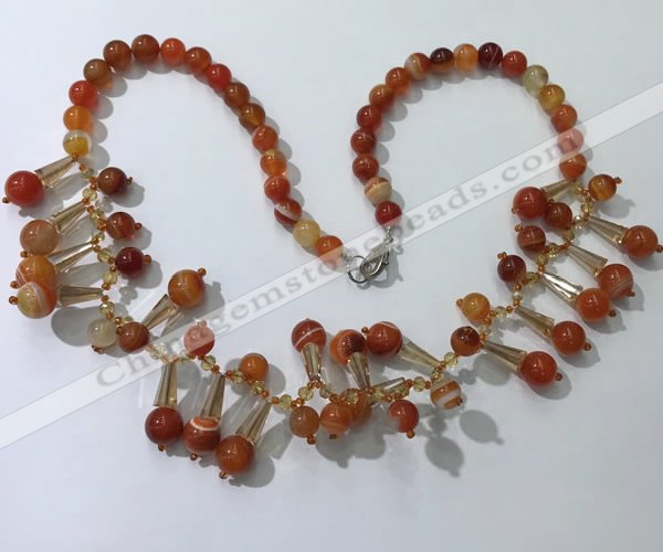 CGN499 21 inches chinese crystal & striped agate beaded necklaces