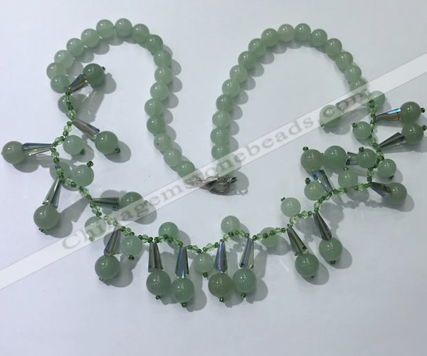 CGN501 21 inches chinese crystal & green aventurine beaded necklaces