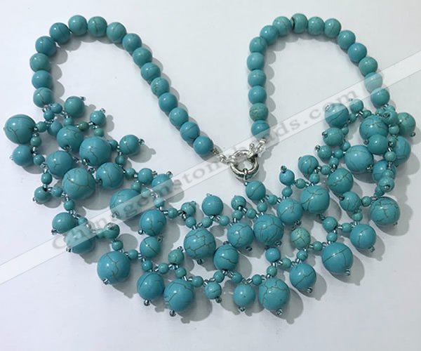 CGN559 19.5 inches stylish 4mm - 12mm imitation turquoise beaded necklaces