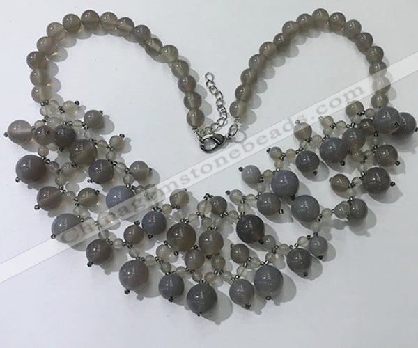 CGN568 19.5 inches stylish 4mm - 12mm grey agate beaded necklaces