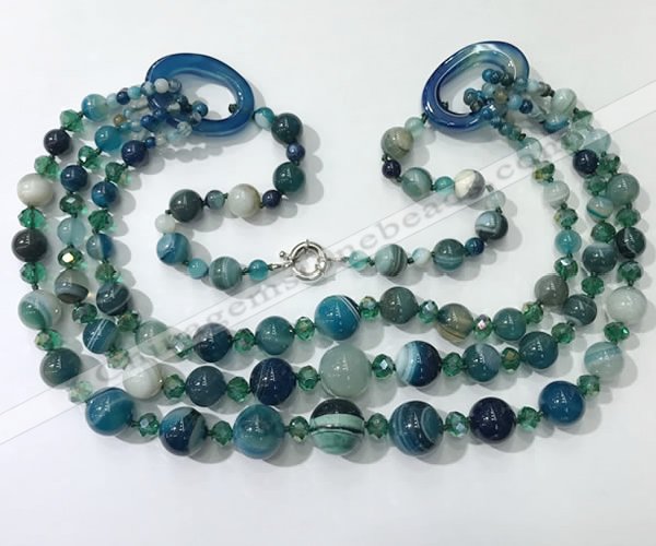 CGN613 24 inches chinese crystal & striped agate beaded necklaces