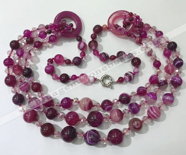 CGN623 24 inches chinese crystal & striped agate beaded necklaces
