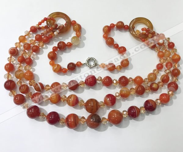 CGN626 24 inches chinese crystal & striped agate beaded necklaces