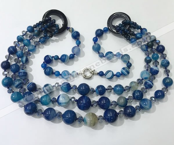 CGN627 24 inches chinese crystal & striped agate beaded necklaces