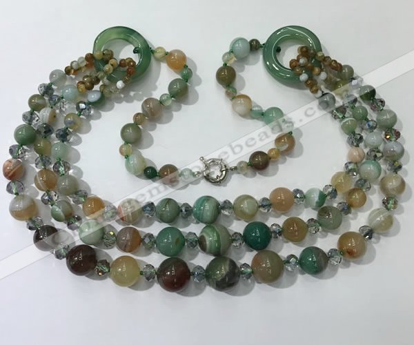 CGN628 24 inches chinese crystal & striped agate beaded necklaces