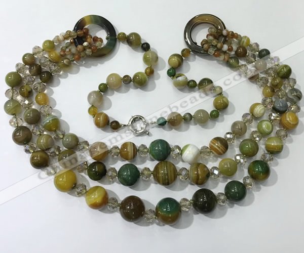 CGN629 24 inches chinese crystal & striped agate beaded necklaces