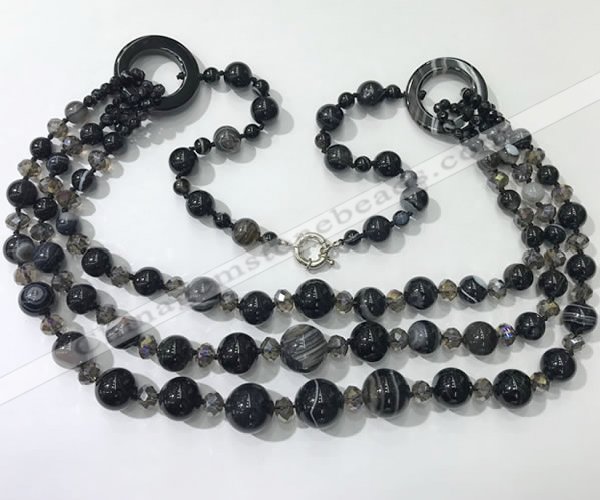 CGN631 24 inches chinese crystal & striped agate beaded necklaces