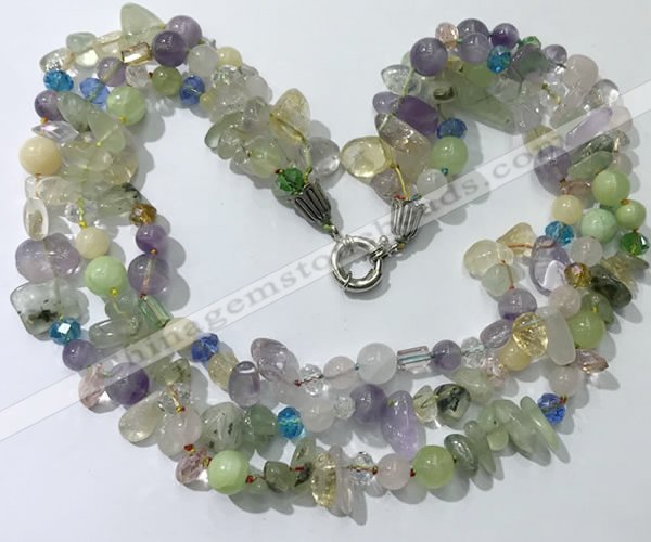 CGN711 22 inches fashion 3 rows mixed gemstone beaded necklaces