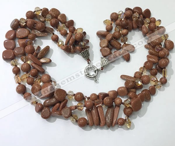 CGN714 22 inches fashion 3 rows goldstone beaded necklaces