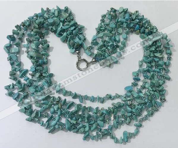 CGN727 19.5 inches stylish 6 rows turquoise chips necklaces