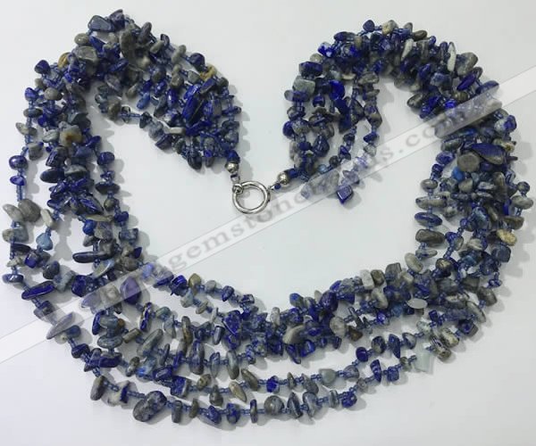 CGN728 19.5 inches stylish 6 rows lapis lazuli chips necklaces